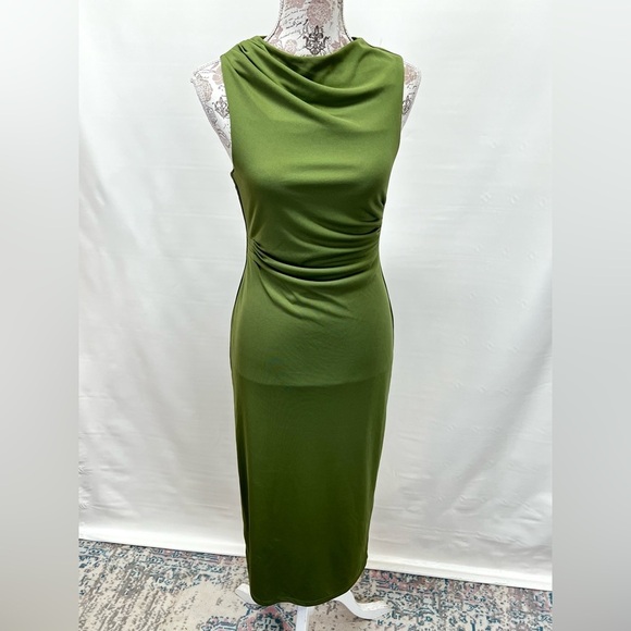 WAYF Sap Green drape neck sleeveless midi dress size S. - Picture 2 of 16